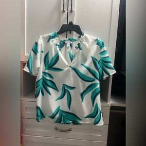 Nine West Blue Ruffled Short Sleeve Blouse